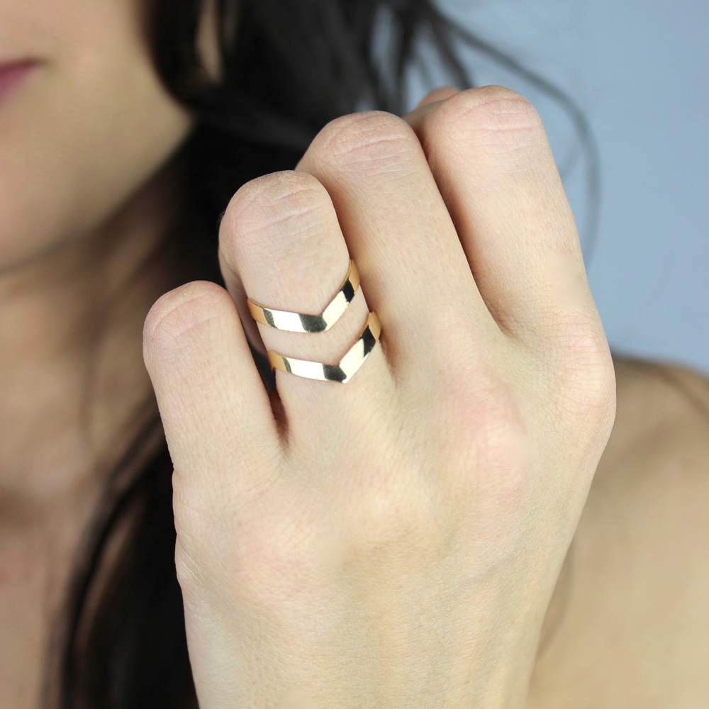 Silver or gold chevron plated ring // R003